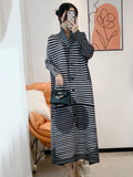 Striped Print Contrast Color Pleated Dress