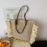 Tassel Straw Shoulder Bag Large