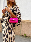 Casual Leopard Print Lantern Sleeve Dress