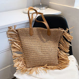 Tassel Straw Shoulder Bag Large