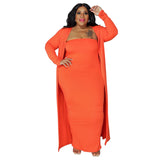 Plus Size Bodycon Halter Dress and Cardigan Set 