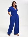 Plus Sized Shirred Waist Tie Back Jumpsuit