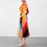 Vibrant Multicolor Pleated Stretch Skirt Set