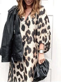 Casual Leopard Print Lantern Sleeve Dress