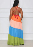 Meren Plus Size Summer Spaghetti Strap Backless Maxi Dress