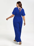 Plus Sized Shirred Waist Tie Back Jumpsuit