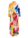 Yarlinda Abstract Lapel Print Pleated Dress