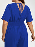 Plus Sized Shirred Waist Tie Back Jumpsuit