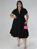 Viviana Plus Size Bow Tie Ruffles Hem Maxi Dress