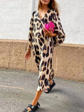 Casual Leopard Print Lantern Sleeve Dress