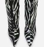 black white striped winter boots