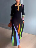 Lapel Rainbow Slim-Fit Dress