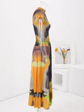 Abstract Contrast Color Print Skirt Set