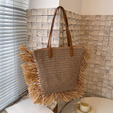 Tassel Straw Shoulder Bag Large