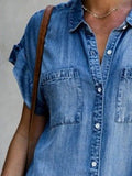 Casual Loose Pocket Denim Shirt Dress