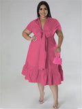 Viviana Plus Size Bow Tie Ruffles Hem Maxi Dress