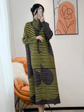 Striped Print Contrast Color Pleated Dress