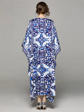 Blue And White Porcelain Printed Kaftan