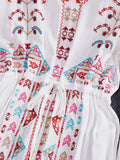 Bohemian Embroidered V-neck Drawstring Dress