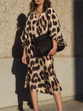 Casual Leopard Print Lantern Sleeve Dress