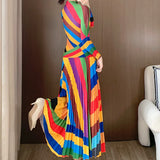 Pleated Colorful Patchwork Two-Piece Sets