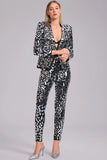 Deep V Neck Mirror Sequin Two Piece Pant Set