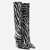 black white striped winter boots