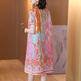 Pastel Abstract Short Sleeve Stretch Dress