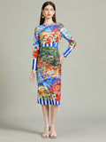 Tuscany Country Side Inspired Printed Pencil Dress