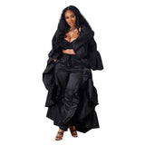 Collar Flare Long Sleeve Open Stitch Casual Black Maxi Jackets