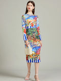 Tuscany Country Side Inspired Printed Pencil Dress