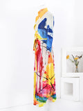 Yarlinda Abstract Lapel Print Pleated Dress