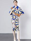 Fun'Fair Print Draped Pleated Dress