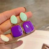 Two Tone Drop Square Earrings