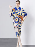 Fun'Fair Print Draped Pleated Dress