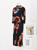 Abstract Print Single Breasted Lapel Stretch Dress