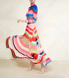 Multicolor High Waist Pleated Stretch Skirt Set