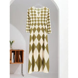 Argyle V-Neck Midi Stretch Dress