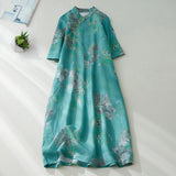 Traditional Asian Cotton Linen Button Dress