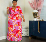 Lola Plus Size V-neck Print Wrap Maxi Dress