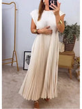 Classic Solid Color Sleeveless Long Pleated Dress