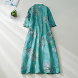 Traditional Asian Cotton Linen Button Dress