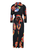 Abstract Print Single Breasted Lapel Stretch Dress