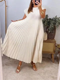 Classic Solid Color Sleeveless Long Pleated Dress