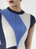 Sleeveless Pleated Asymmetrical Patchwork Top