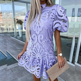 Ini Lace Mini Half High Neck Ruffle Dress