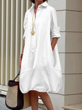 Lapel Collar Long Sleeve Shirt Dress