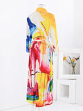 Yarlinda Abstract Lapel Print Pleated Dress