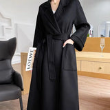 Black Cashmere Belted Coat