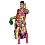 Long Sleeve Printed 60's Vibe Maxi Dress